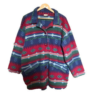 Vintage Aztec Southwestern Oversize Loose Fit Fleece Cardigan Jacket Large